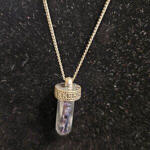 Pendant necklace with sparkly purple rocks with silver tone chain - 12"